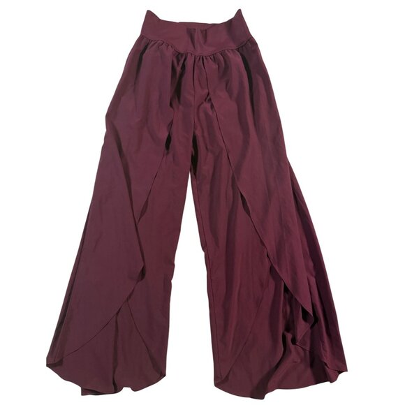 Wide-Leg Burgundy Athletic Pants Overlap Detail High Waist Elastic Blend Size M - Picture 1 of 8